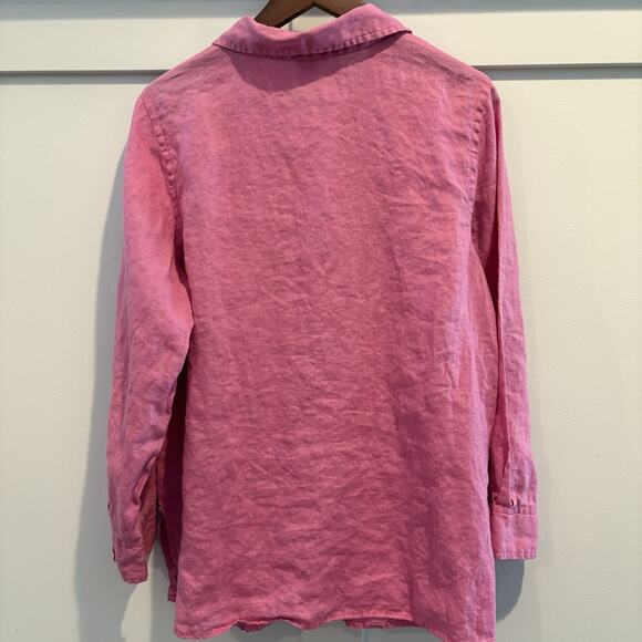 Tweeds Top Women 1X Pink Linen Button Up Lagenlook Boho Coastal Relaxed Flowy - Picture 8 of 12